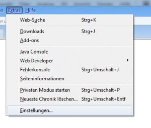 Einstellungsmenu im Firefox 3.6.X öffnen